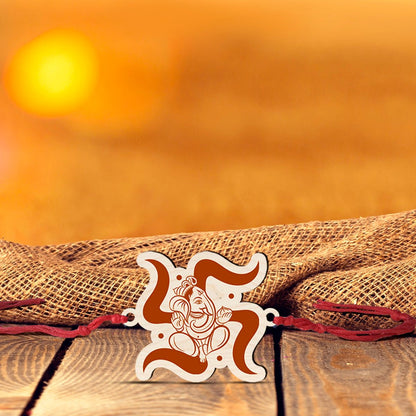 Ganesha Swastik Rakhi – Wooden Spiritual Brother Name - Sblossom