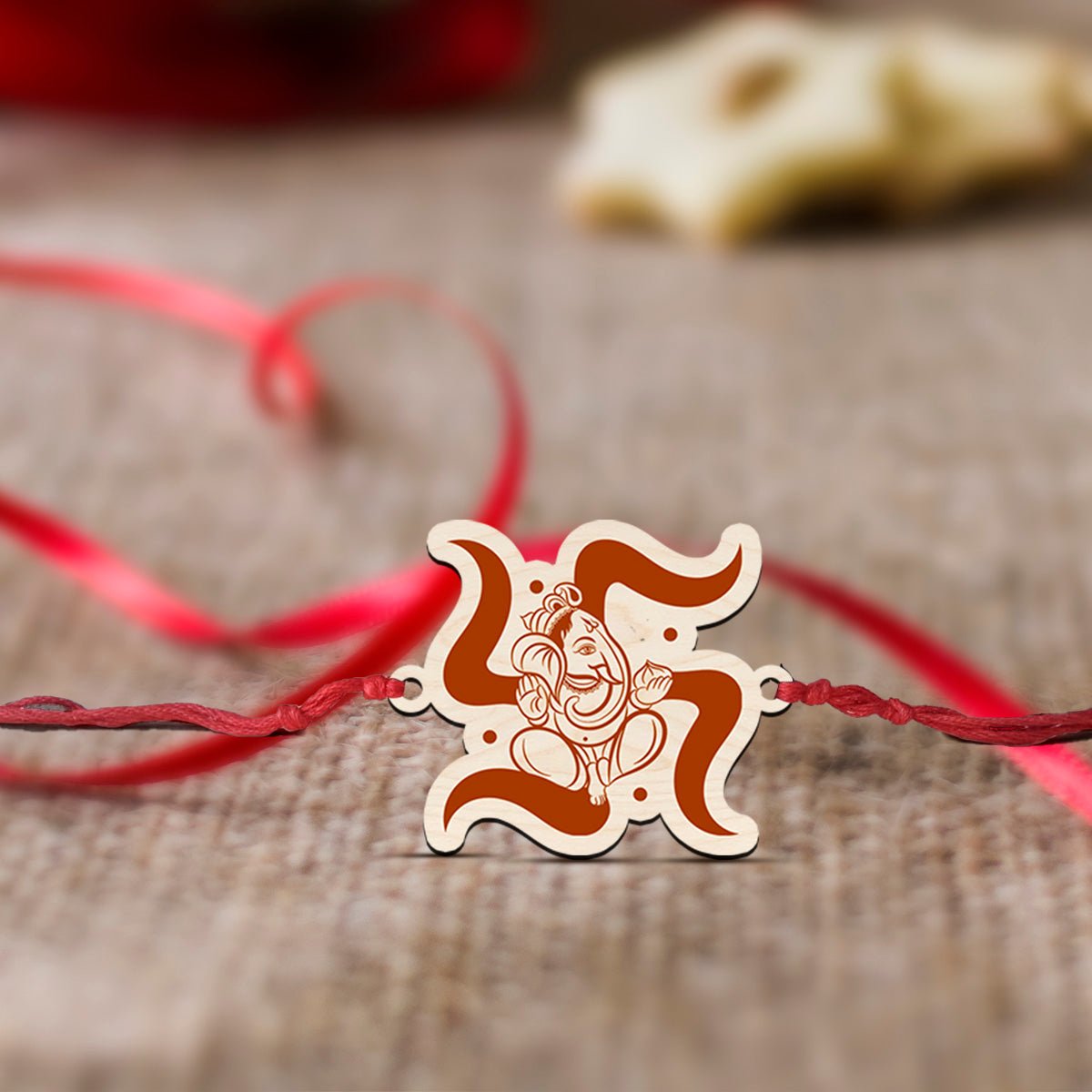 Ganesha Swastik Rakhi – Wooden Spiritual Brother Name - Sblossom