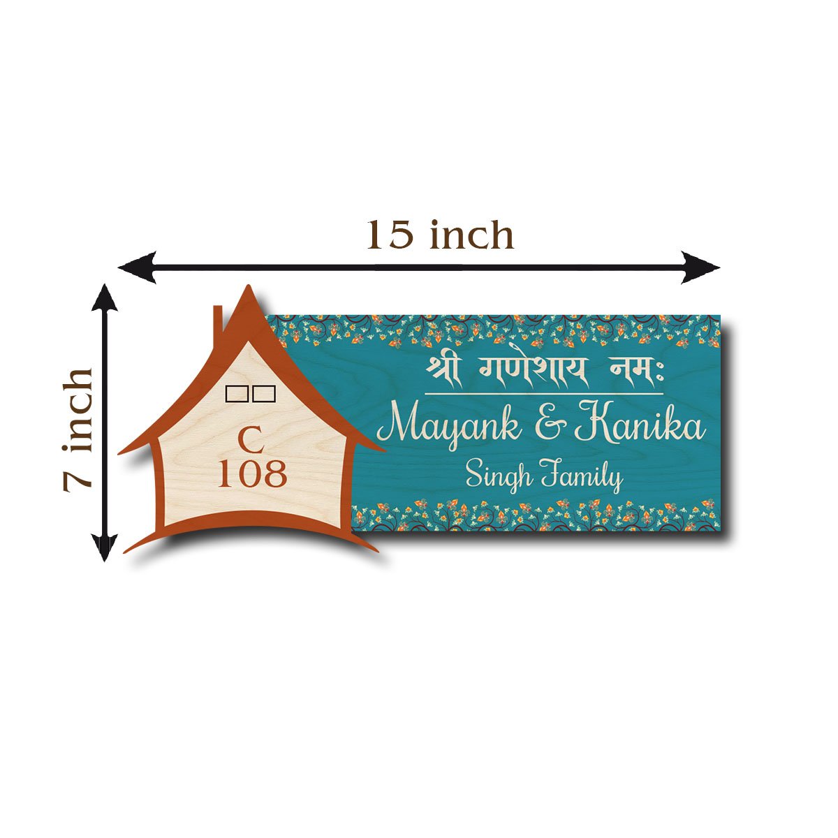 Ganpati Name Plate Design – Teal with Hut & Blessing - Sblossom