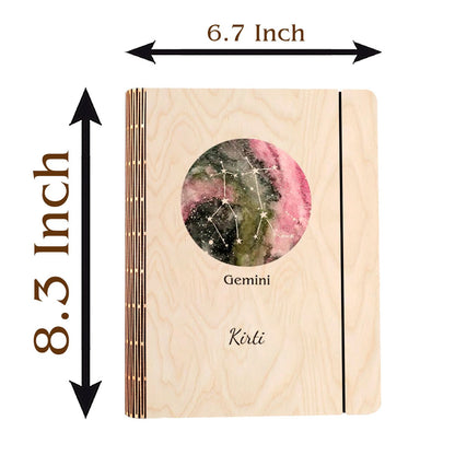 Gemini Zodiac Wooden Diary – Personalized Birthday Cover - Sblossom
