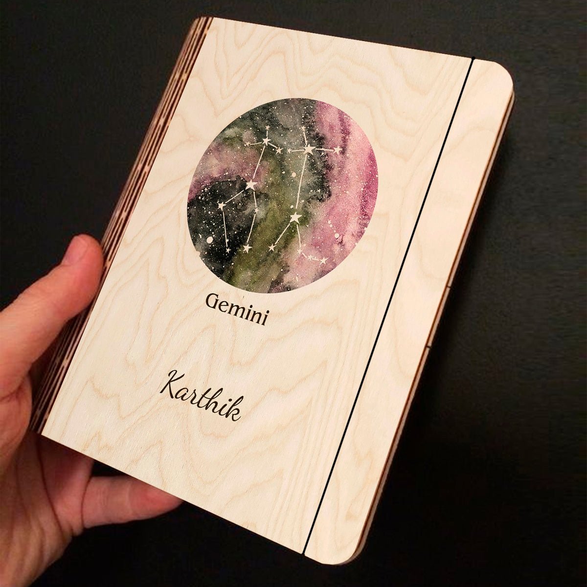 Gemini Zodiac Wooden Diary – Personalized Birthday Cover - Sblossom