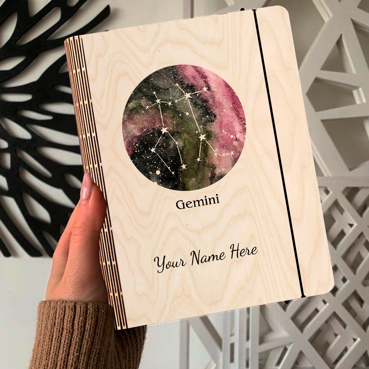 Gemini Zodiac Wooden Diary – Personalized Birthday Cover - Sblossom