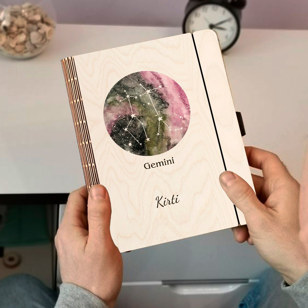 Gemini Zodiac Wooden Diary – Personalized Birthday Cover - Sblossom