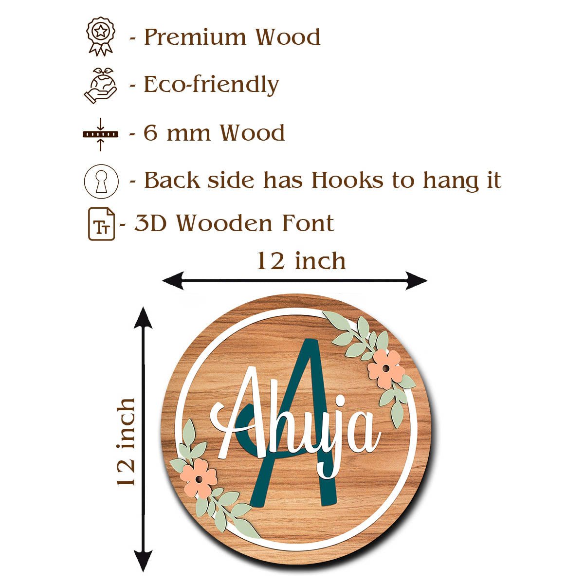 Gold Wooden Name Plate – Monogram Circle in 3D - Sblossom