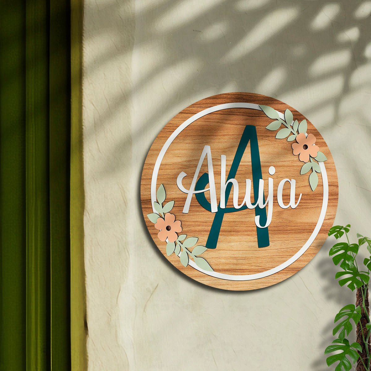 Gold Wooden Name Plate – Monogram Circle in 3D - Sblossom