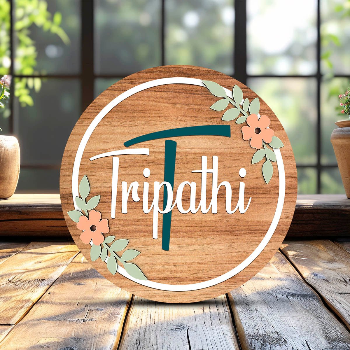 Gold Wooden Name Plate – Monogram Circle in 3D - Sblossom