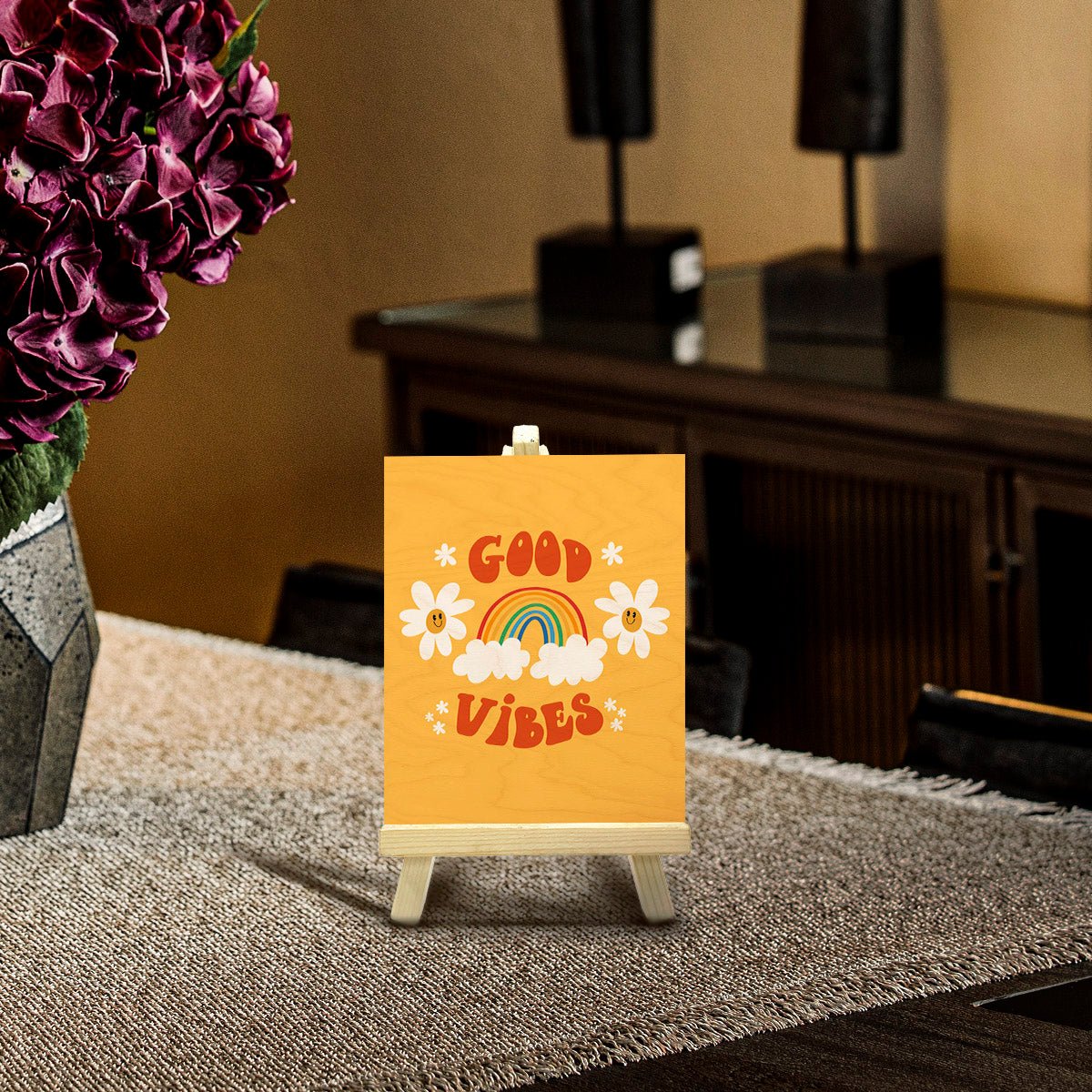 Good Vibes Wood Print with Stand – Rainbow Design - Sblossom
