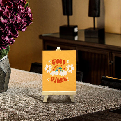 Good Vibes Wood Print with Stand – Rainbow Design - Sblossom