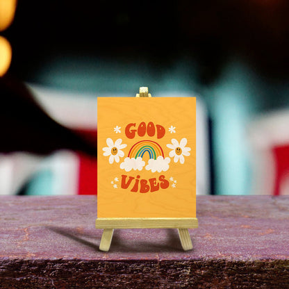 Good Vibes Wood Print with Stand – Rainbow Design - Sblossom