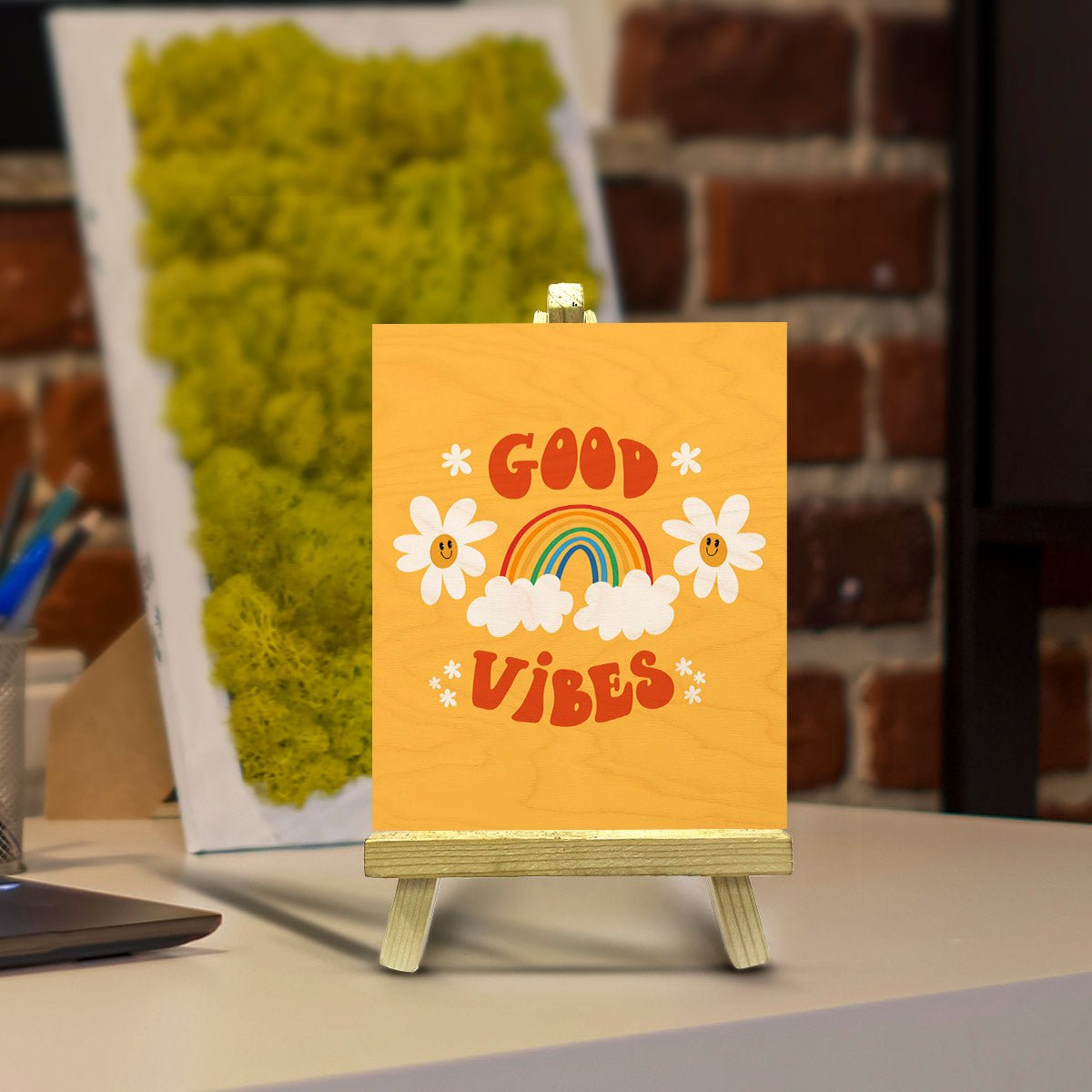 Good Vibes Wood Print with Stand – Rainbow Design - Sblossom