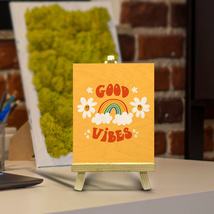 Good Vibes Wood Print with Stand – Rainbow Design - Sblossom