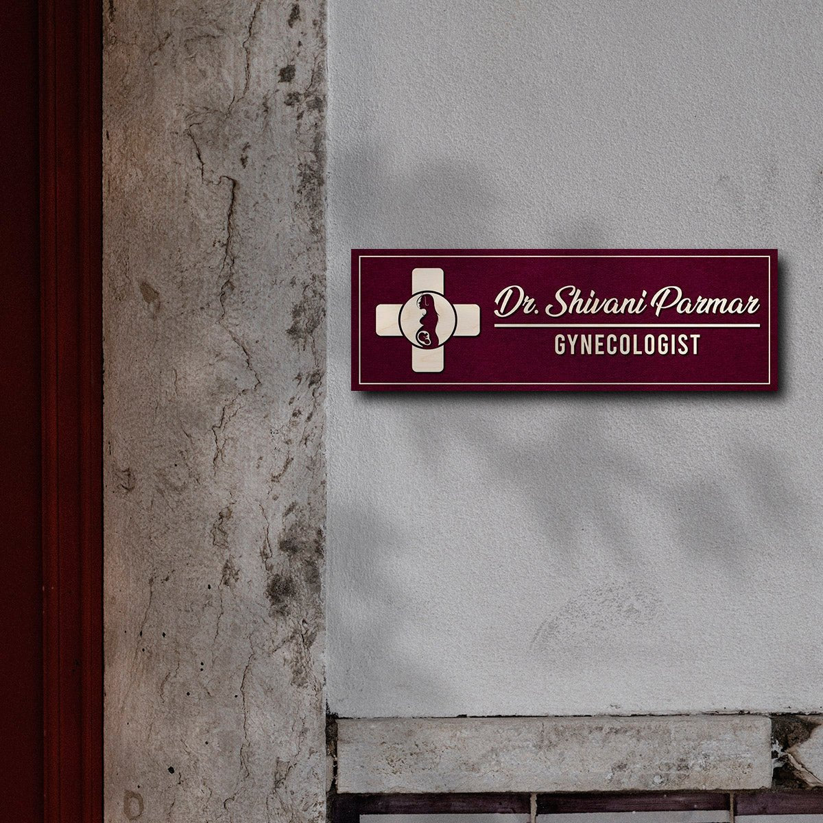 Gynecologist Name Board – Maroon Mother Emblem in 3D - Sblossom