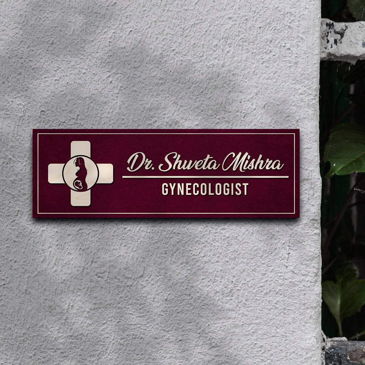 Gynecologist Name Board – Maroon Mother Emblem in 3D - Sblossom