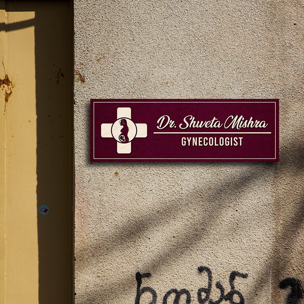 Gynecologist Name Board – Maroon Mother Emblem in 3D - Sblossom