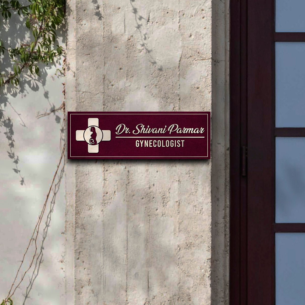 Gynecologist Name Board – Maroon Mother Emblem in 3D - Sblossom