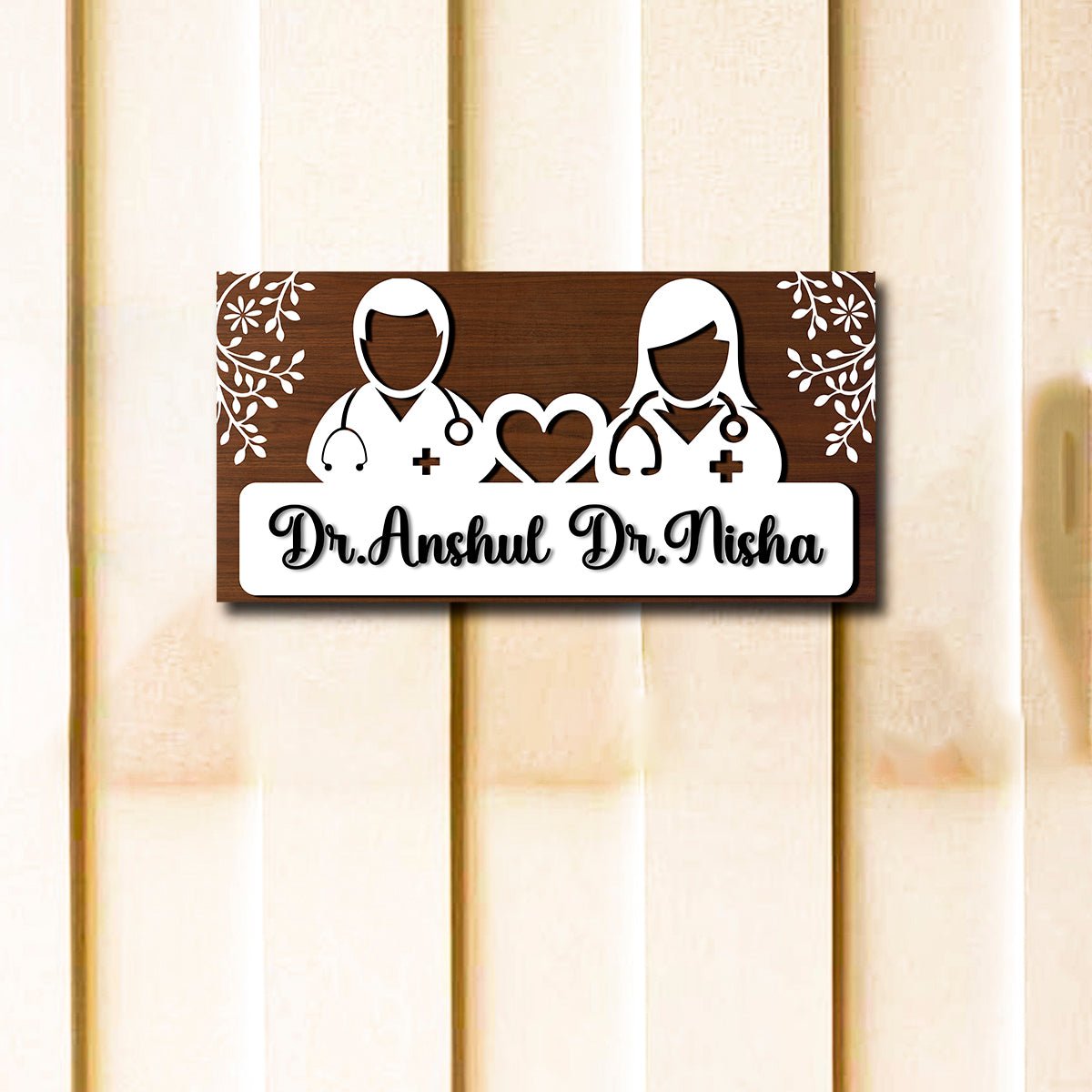 Handmade Wooden Name Plate – Doctor Couple in 3D - Sblossom