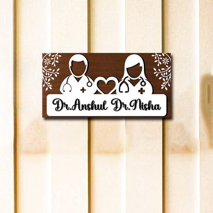 Handmade Wooden Name Plate – Doctor Couple in 3D - Sblossom