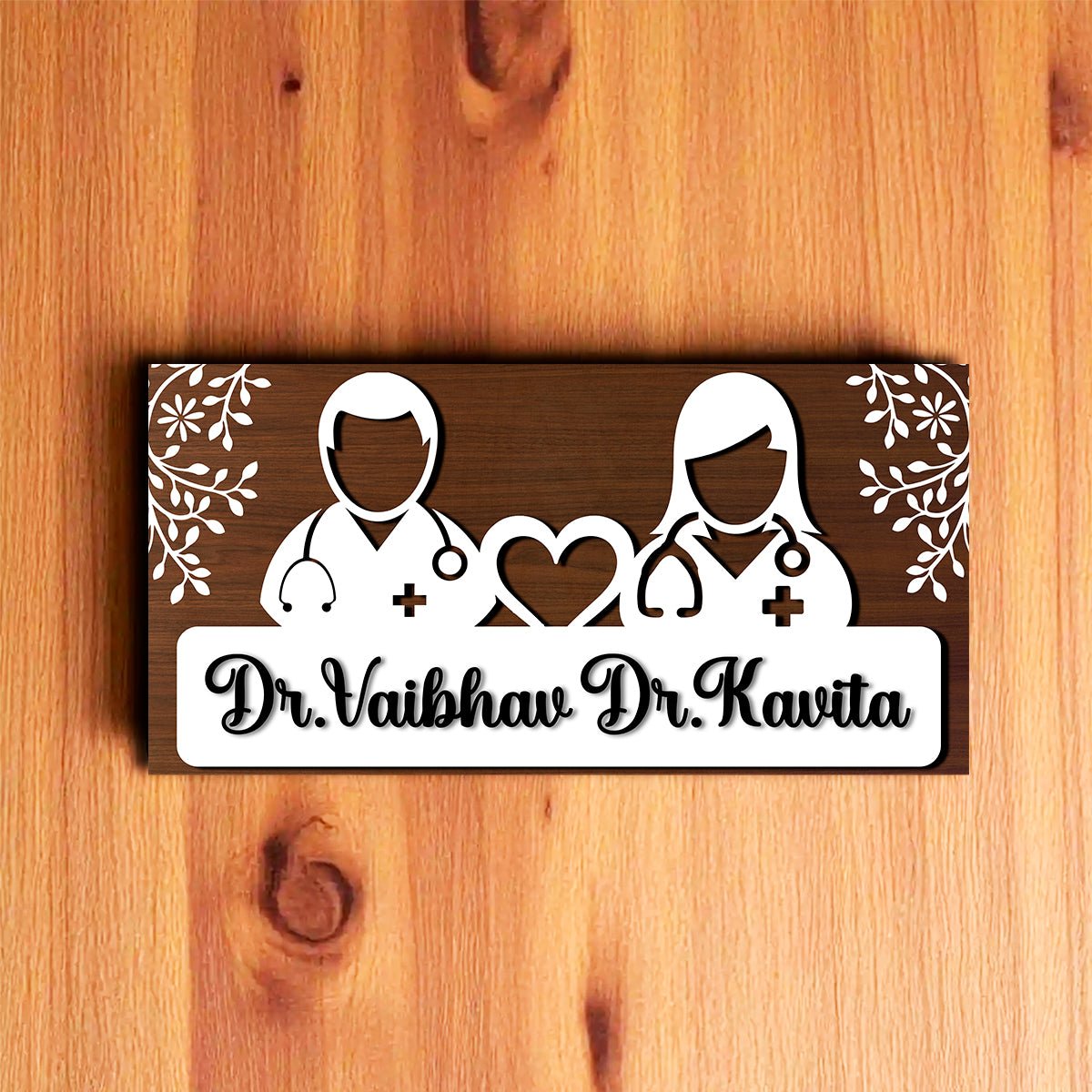 Handmade Wooden Name Plate – Doctor Couple in 3D - Sblossom