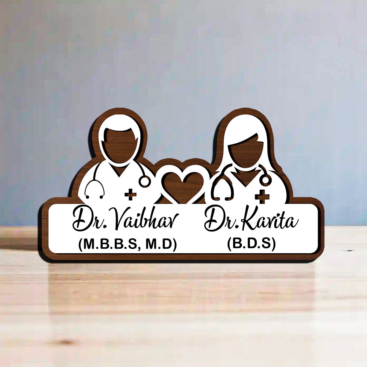 Handmade Wooden Name Plate – Doctor Couple in 3D - Sblossom