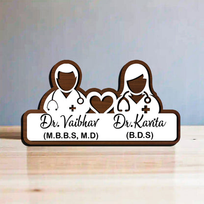 Handmade Wooden Name Plate – Doctor Couple in 3D - Sblossom