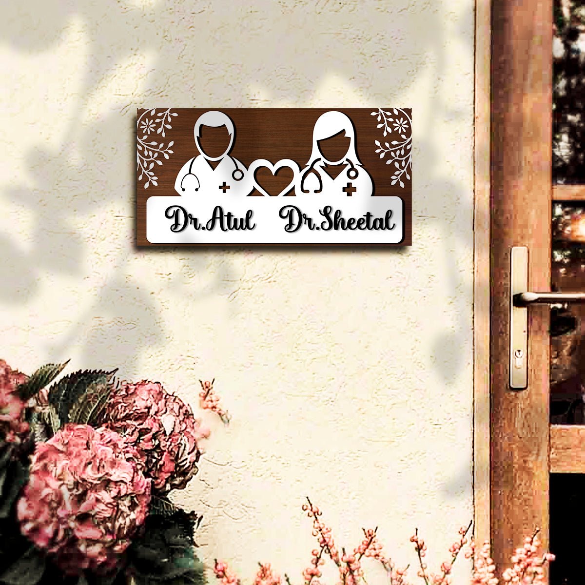 Handmade Wooden Name Plate – Doctor Couple in 3D - Sblossom