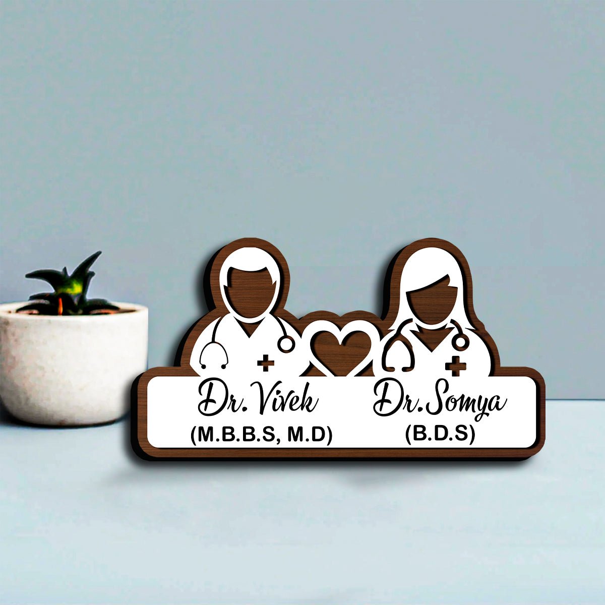 Handmade Wooden Name Plate – Doctor Couple in 3D - Sblossom