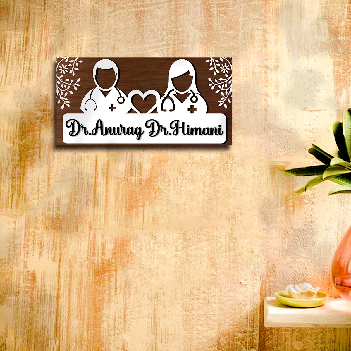 Handmade Wooden Name Plate – Doctor Couple in 3D - Sblossom