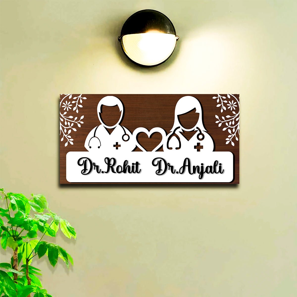 Handmade Wooden Name Plate – Doctor Couple in 3D - Sblossom