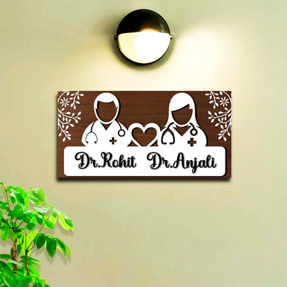 Handmade Wooden Name Plate – Doctor Couple in 3D - Sblossom