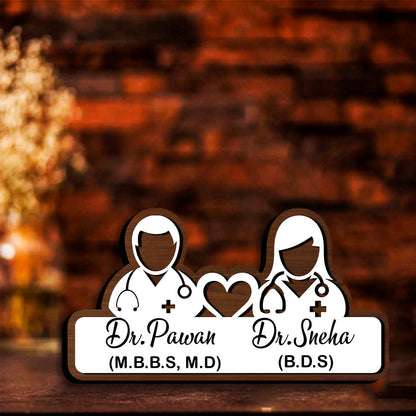 Handmade Wooden Name Plate – Doctor Couple in 3D - Sblossom