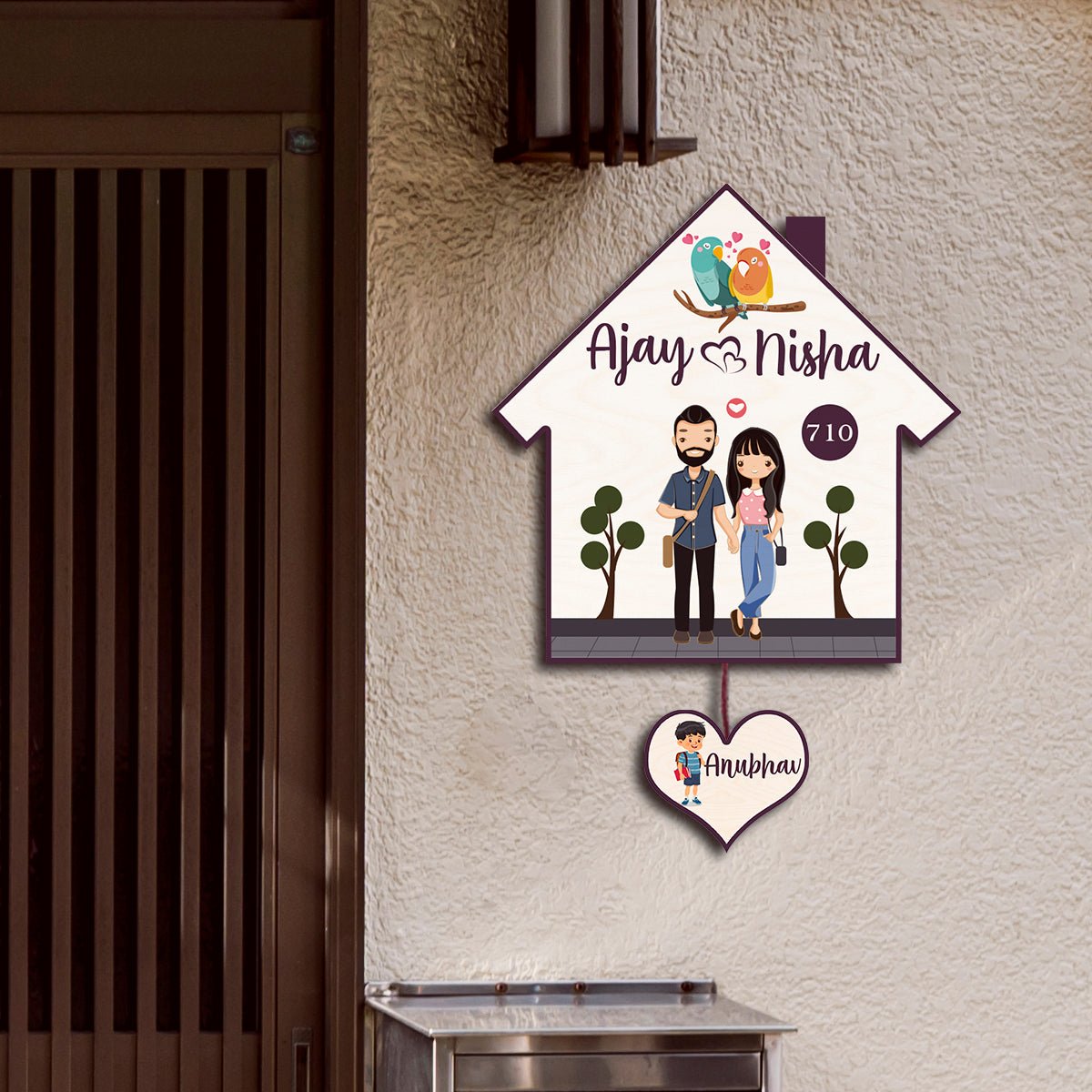 Hanging Name Board – Heart Shape for Home Door - Sblossom