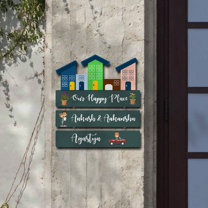 Happy Place Couple Name Plate – Rustic Board Sign - Sblossom
