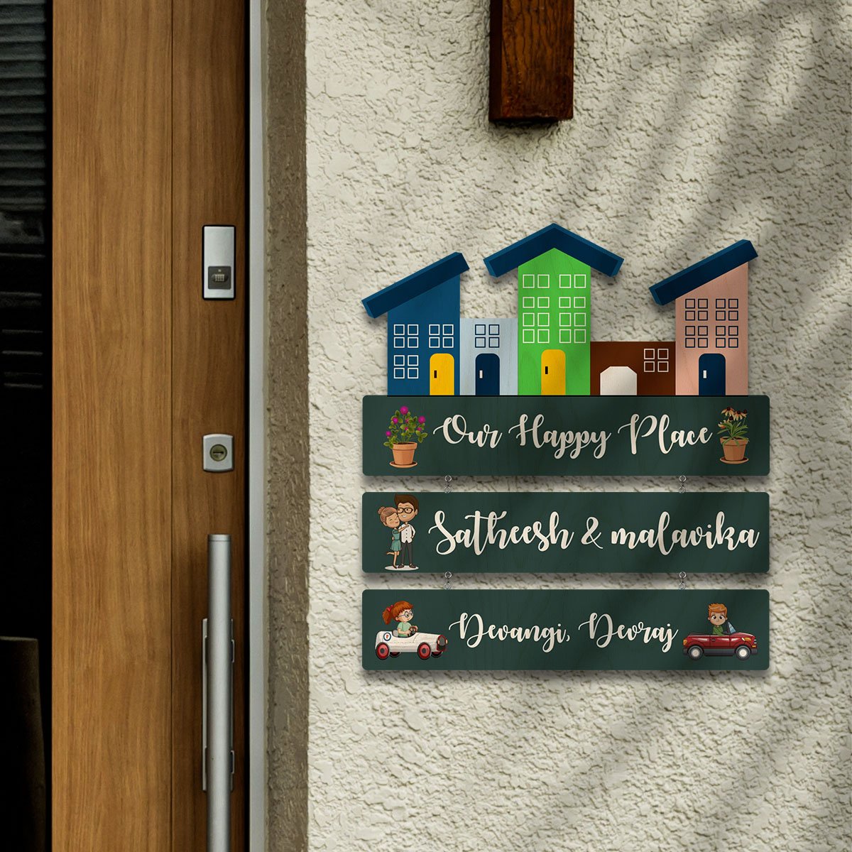 Happy Place Couple Name Plate – Rustic Board Sign - Sblossom