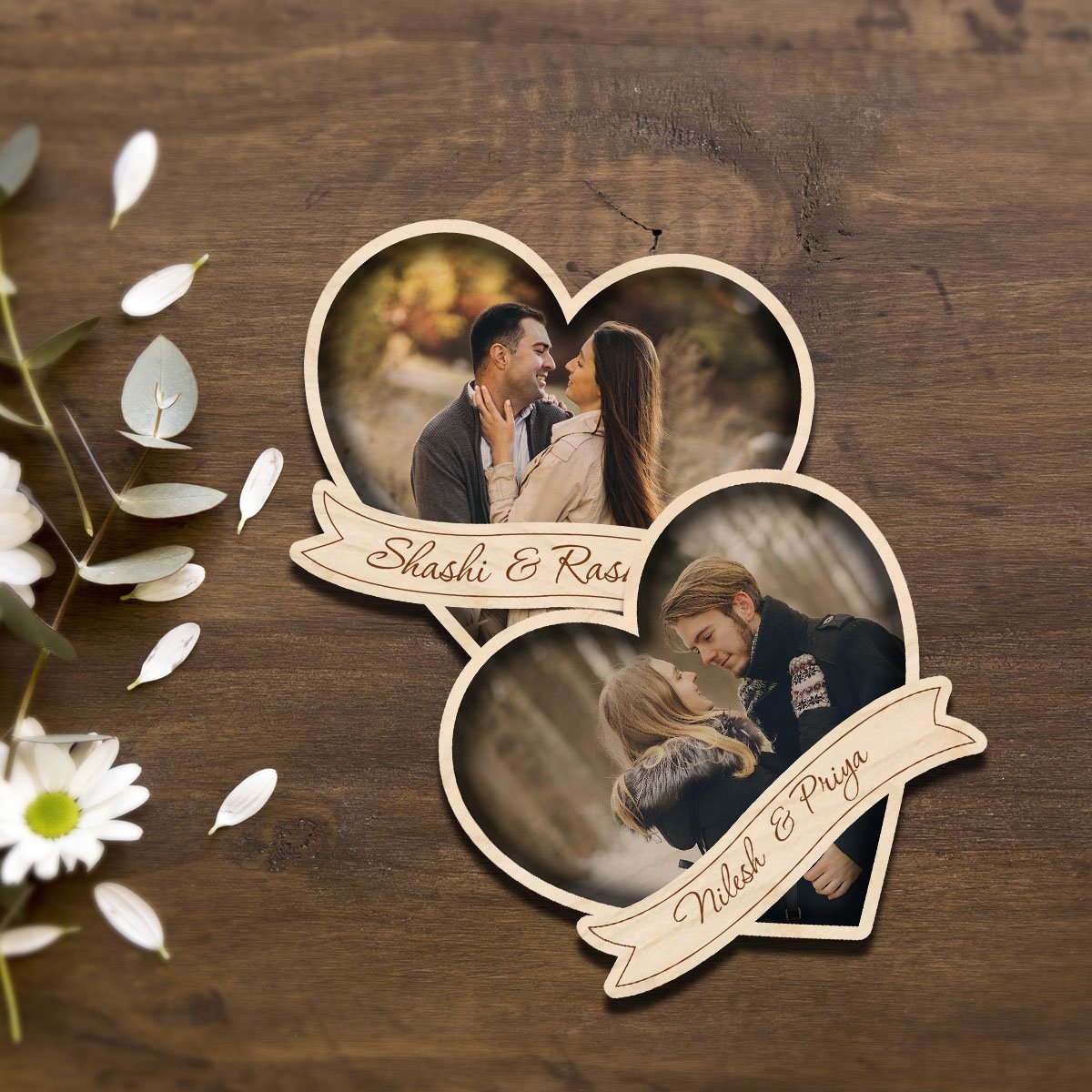 Heart Banner Couple Magnet – Personalized Photo Wood - Sblossom