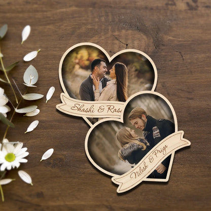 Heart Banner Couple Magnet – Personalized Photo Wood - Sblossom