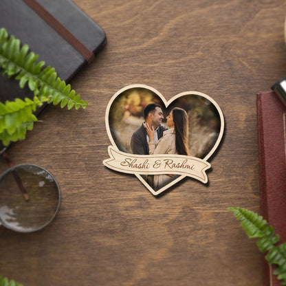 Heart Banner Couple Magnet – Personalized Photo Wood - Sblossom