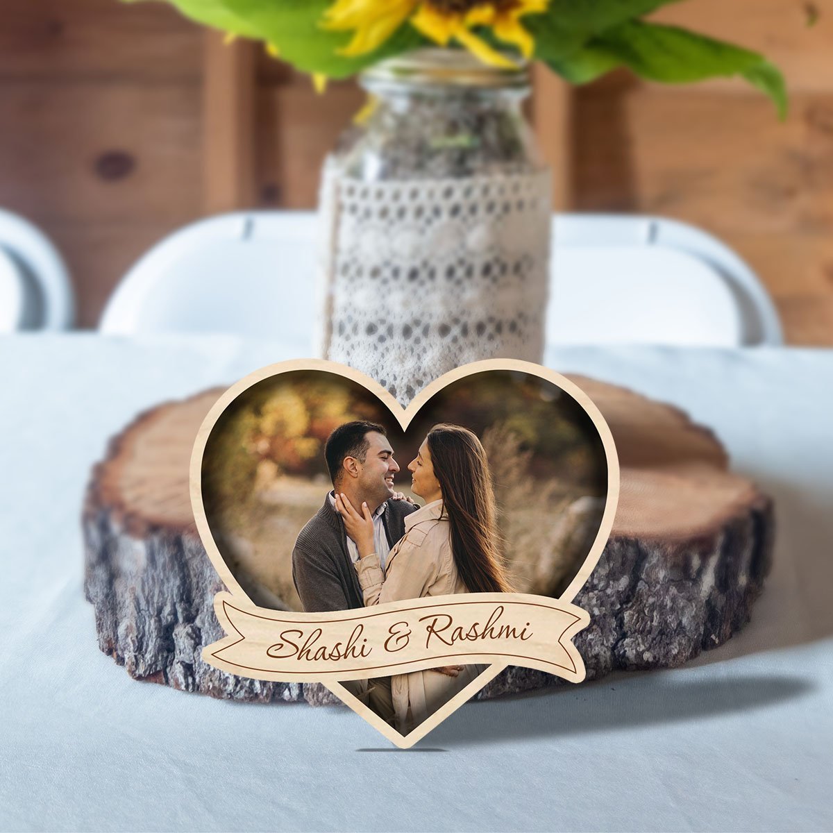 Heart Banner Couple Magnet – Personalized Photo Wood - Sblossom
