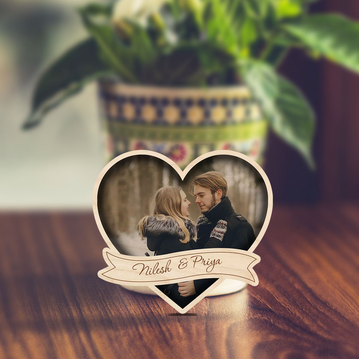 Heart Banner Couple Magnet – Personalized Photo Wood - Sblossom
