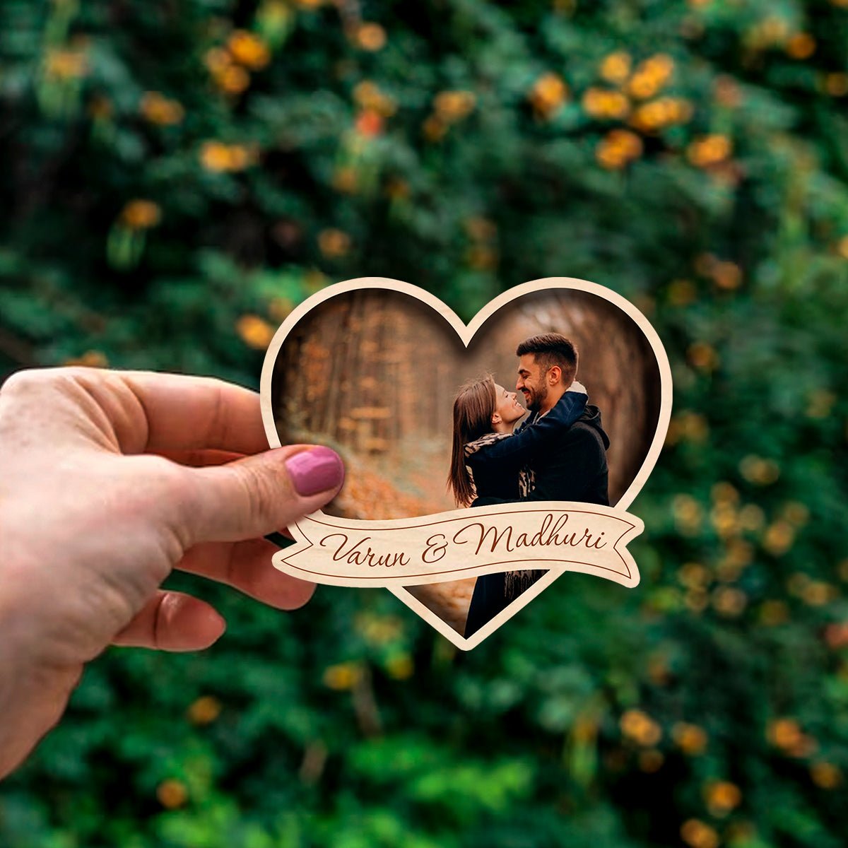 Heart Banner Couple Magnet – Personalized Photo Wood - Sblossom
