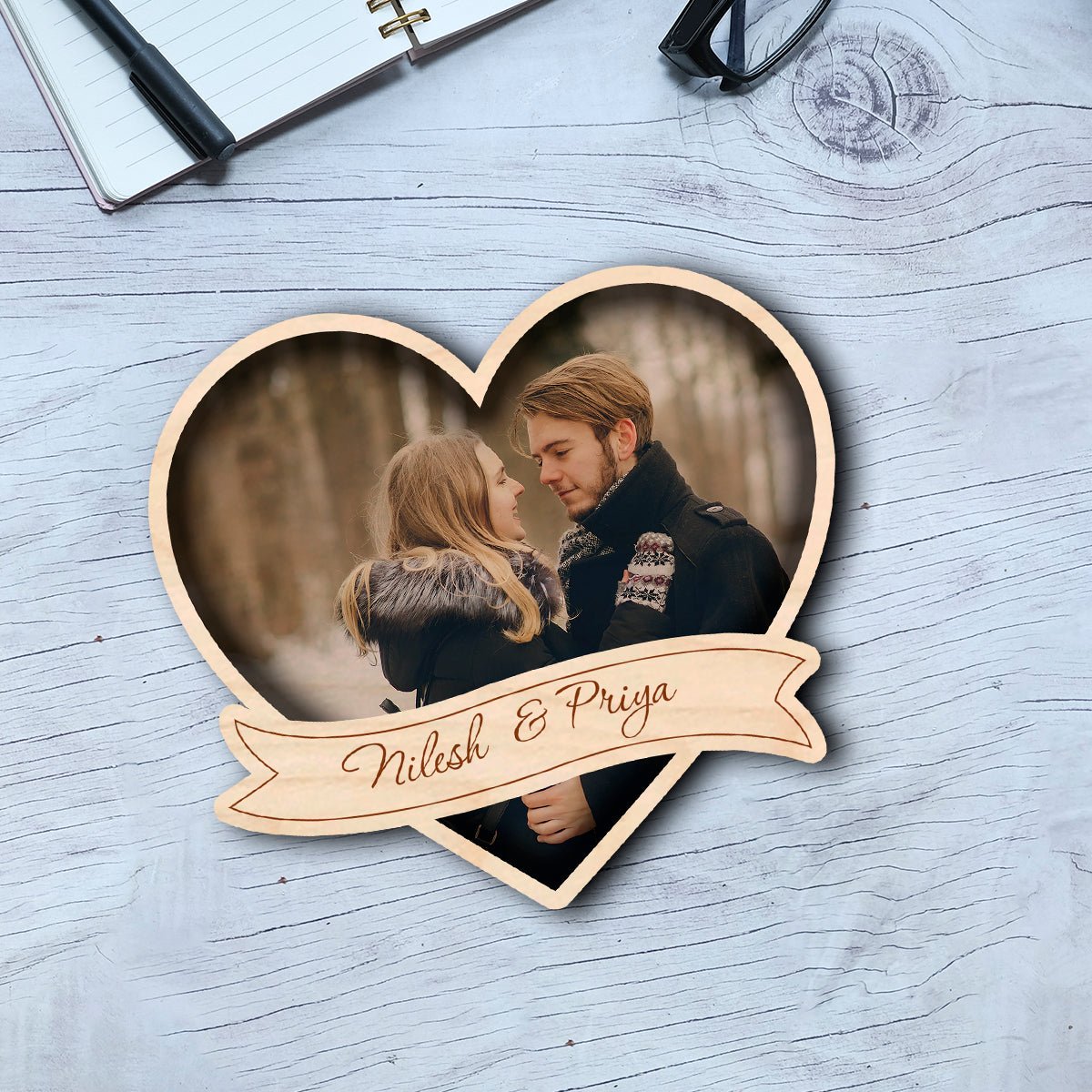Heart Banner Couple Magnet – Personalized Photo Wood - Sblossom
