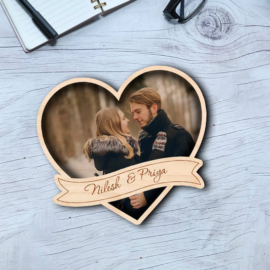 Heart Banner Couple Magnet – Personalized Photo Wood - Sblossom