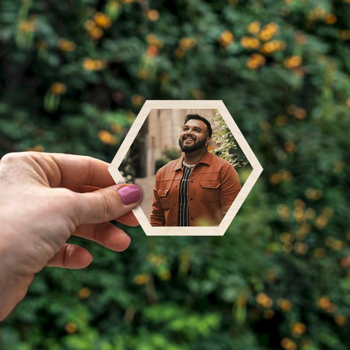 Hexagon Couple Photo Magnet – Personalized Print Wood - Sblossom