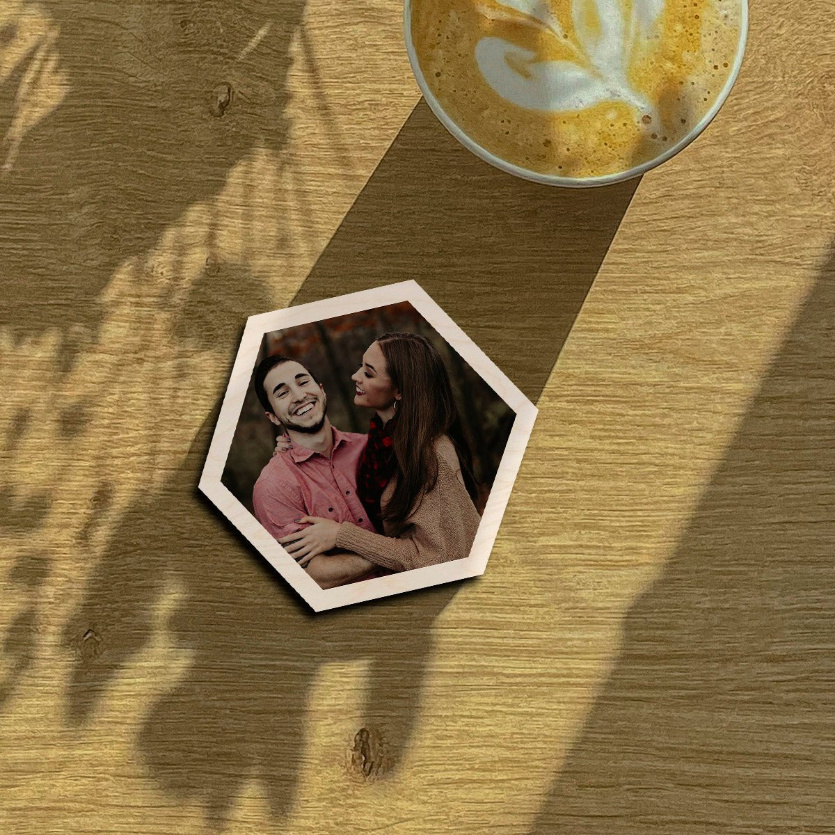Hexagon Couple Photo Magnet – Personalized Print Wood - Sblossom