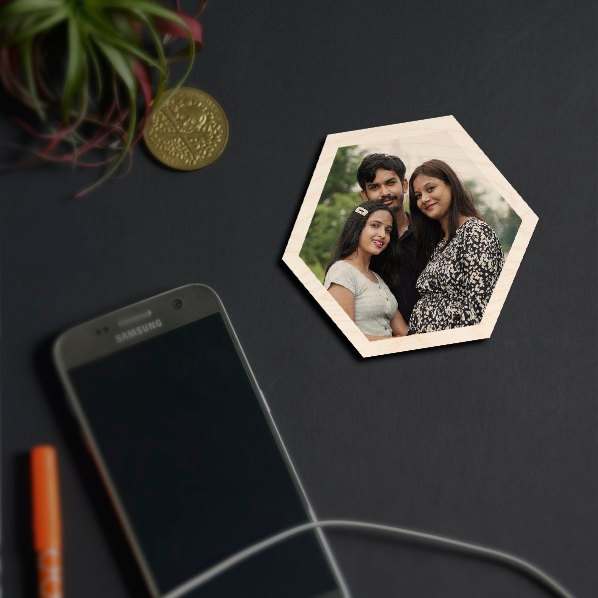 Hexagon Couple Photo Magnet – Personalized Print Wood - Sblossom