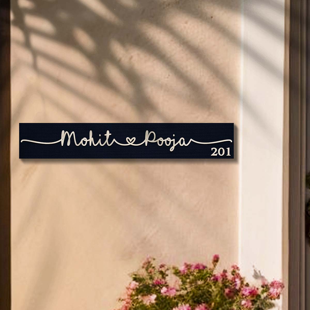Home Name Plate Design 3D – Slim Wooden Couple Strip - Sblossom