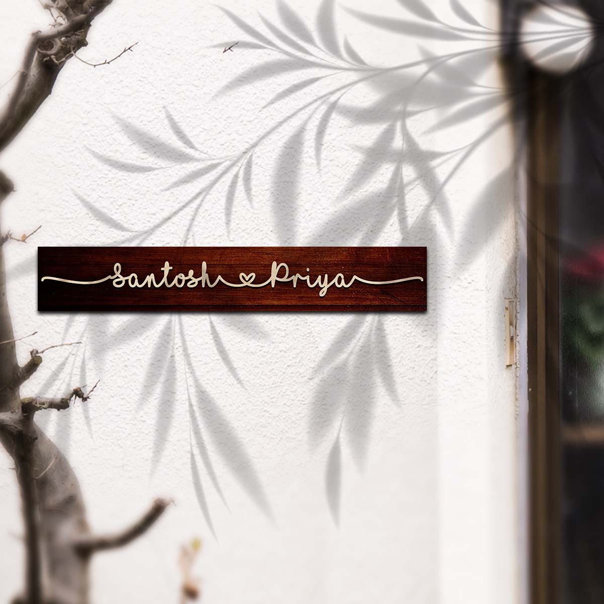 Home Name Plate Design 3D – Slim Wooden Couple Strip - Sblossom