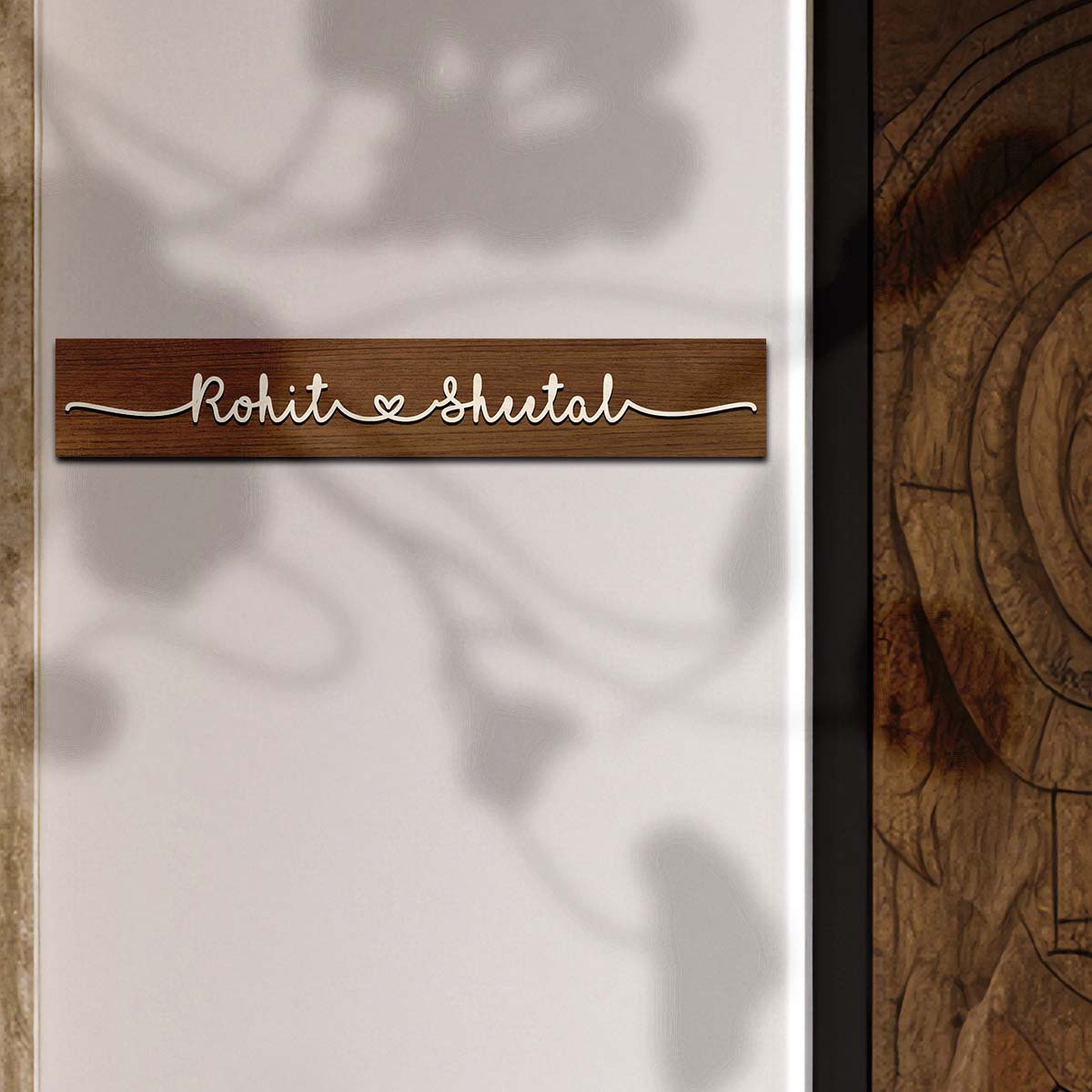 Home Name Plate Design 3D – Slim Wooden Couple Strip - Sblossom