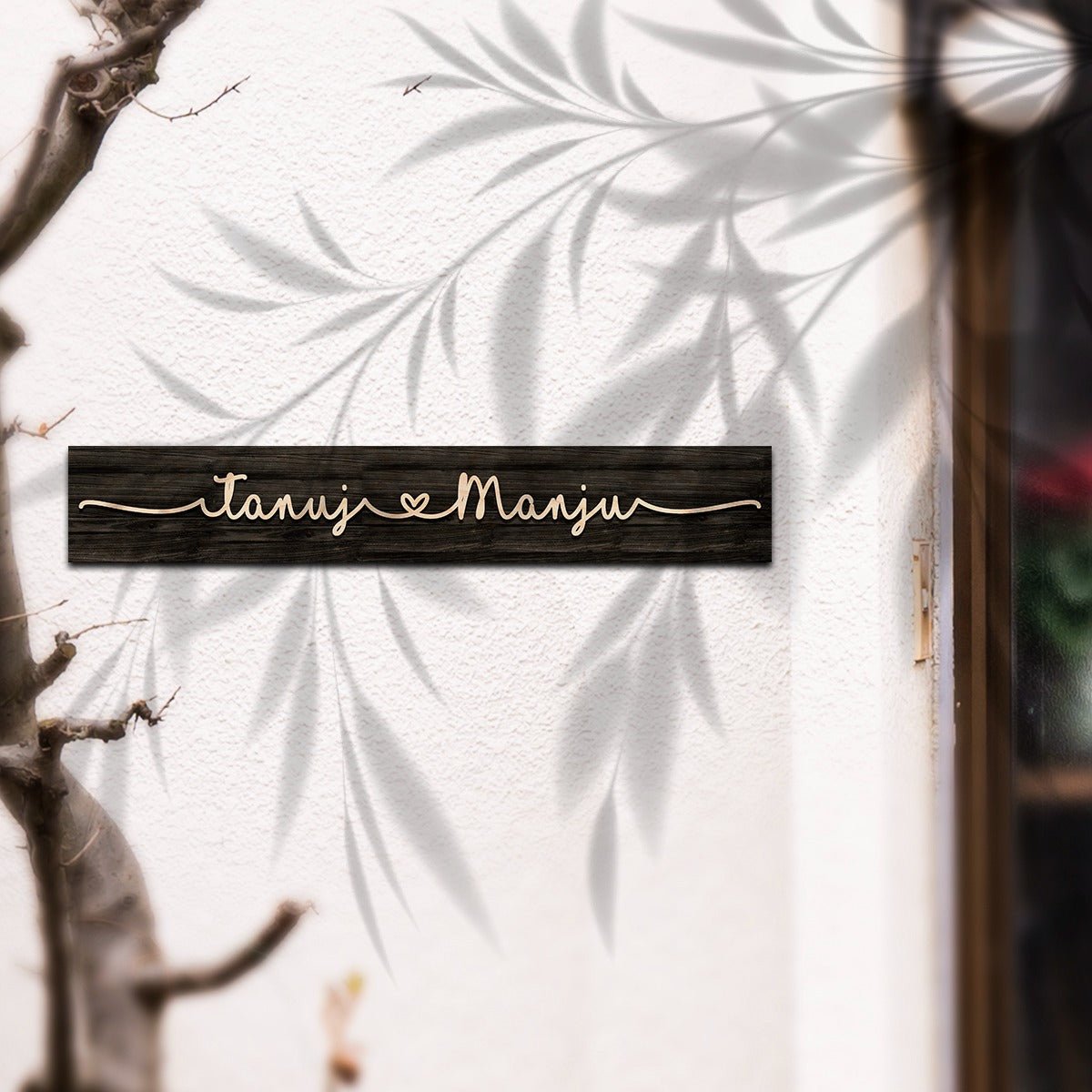 Home Name Plate Design 3D – Slim Wooden Couple Strip - Sblossom