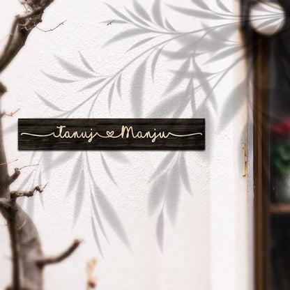 Home Name Plate Design 3D – Slim Wooden Couple Strip - Sblossom