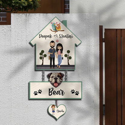 House Family Name Plate – Hanging Set with Pet & Kid - Sblossom